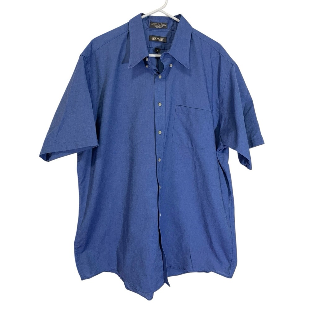 Arrow 18 Blue Short Sleeve Button Down Shirt Wrinkle Free Oxford Officecore
